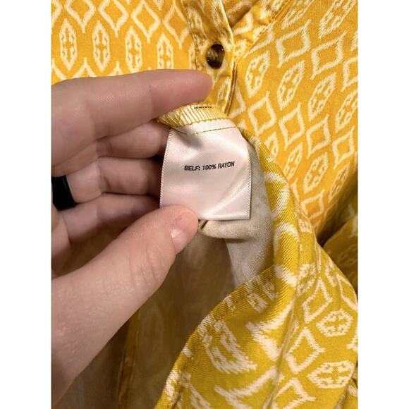 Rose + Olive Top Womens 2X Yellow Geometric Blouse V Neck Henley Prairie Boho - Picture 4 of 7